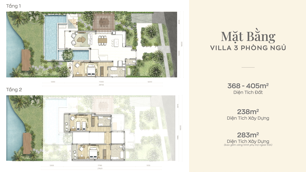 Mặt bằng thiết kế villa biệt thự Maia 2 phòng ngủ 